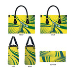 Australian Boomers Basketball Leather Bag Abstract Wave Halftone Pattern With Dynamic Athlete Silhouette