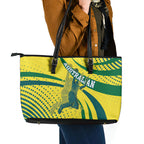 Australian Boomers Basketball Leather Tote Bag Abstract Wave Halftone Pattern With Dynamic Athlete Silhouette