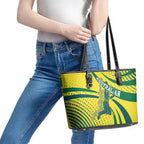 Australian Boomers Basketball Leather Tote Bag Abstract Wave Halftone Pattern With Dynamic Athlete Silhouette