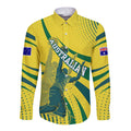 Australian Boomers Basketball Long Sleeve Button Shirt Abstract Wave Halftone Pattern With Dynamic Athlete Silhouette