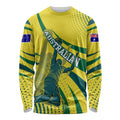 Australian Boomers Basketball Long Sleeve Shirt Abstract Wave Halftone Pattern With Dynamic Athlete Silhouette