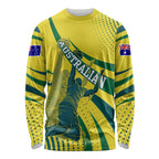 Australian Boomers Basketball Long Sleeve Shirt Abstract Wave Halftone Pattern With Dynamic Athlete Silhouette