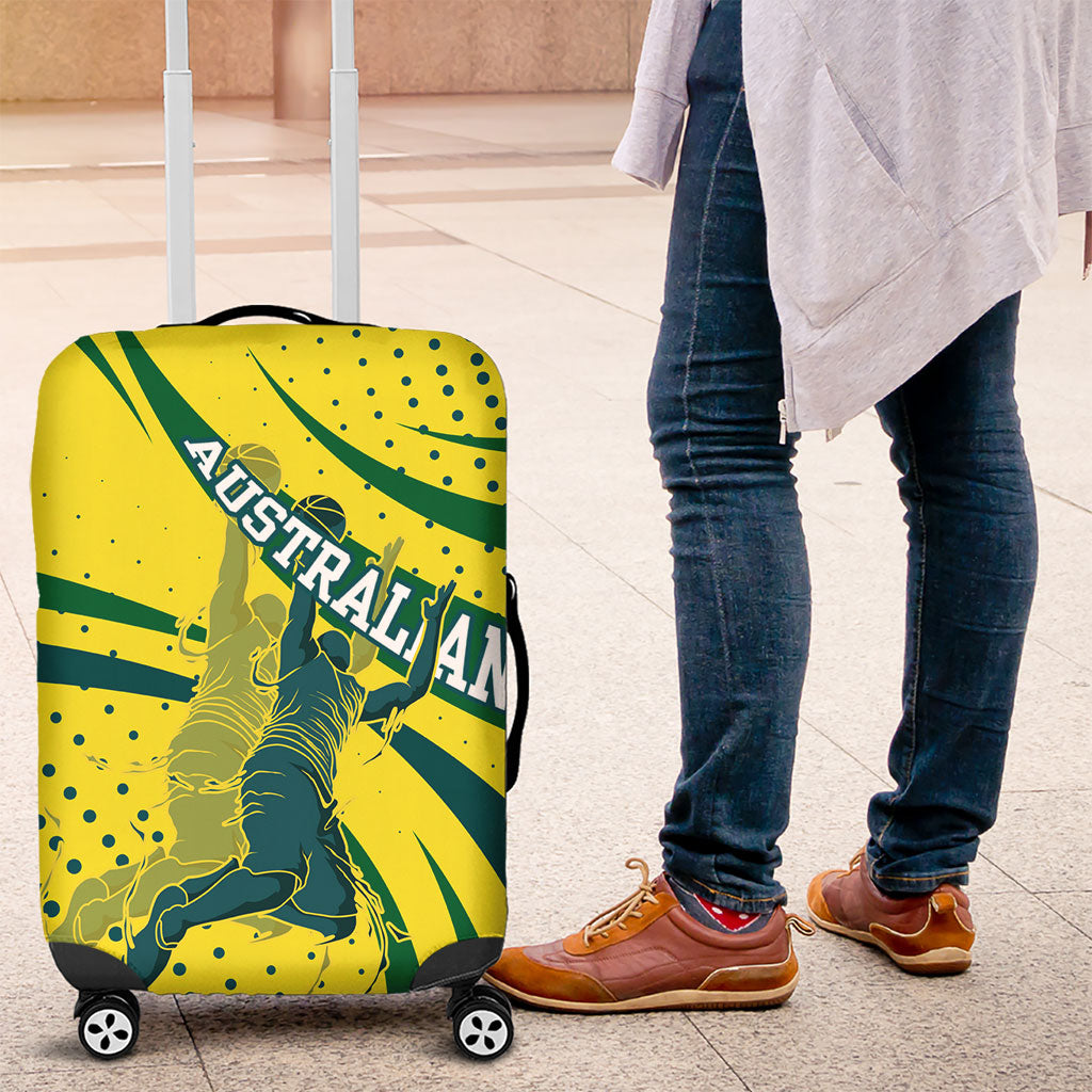 Australian Boomers Basketball Luggage Cover Abstract Wave Halftone Pattern With Dynamic Athlete Silhouette