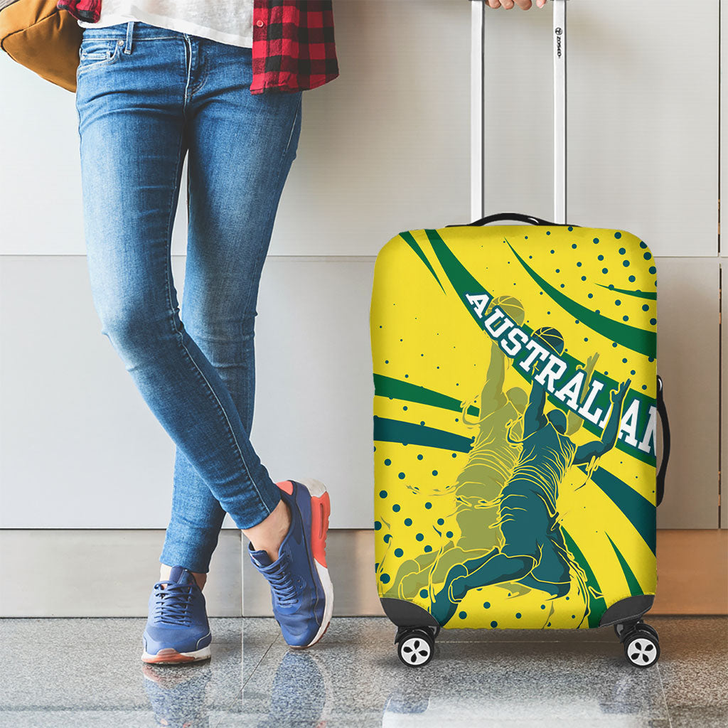 Australian Boomers Basketball Luggage Cover Abstract Wave Halftone Pattern With Dynamic Athlete Silhouette