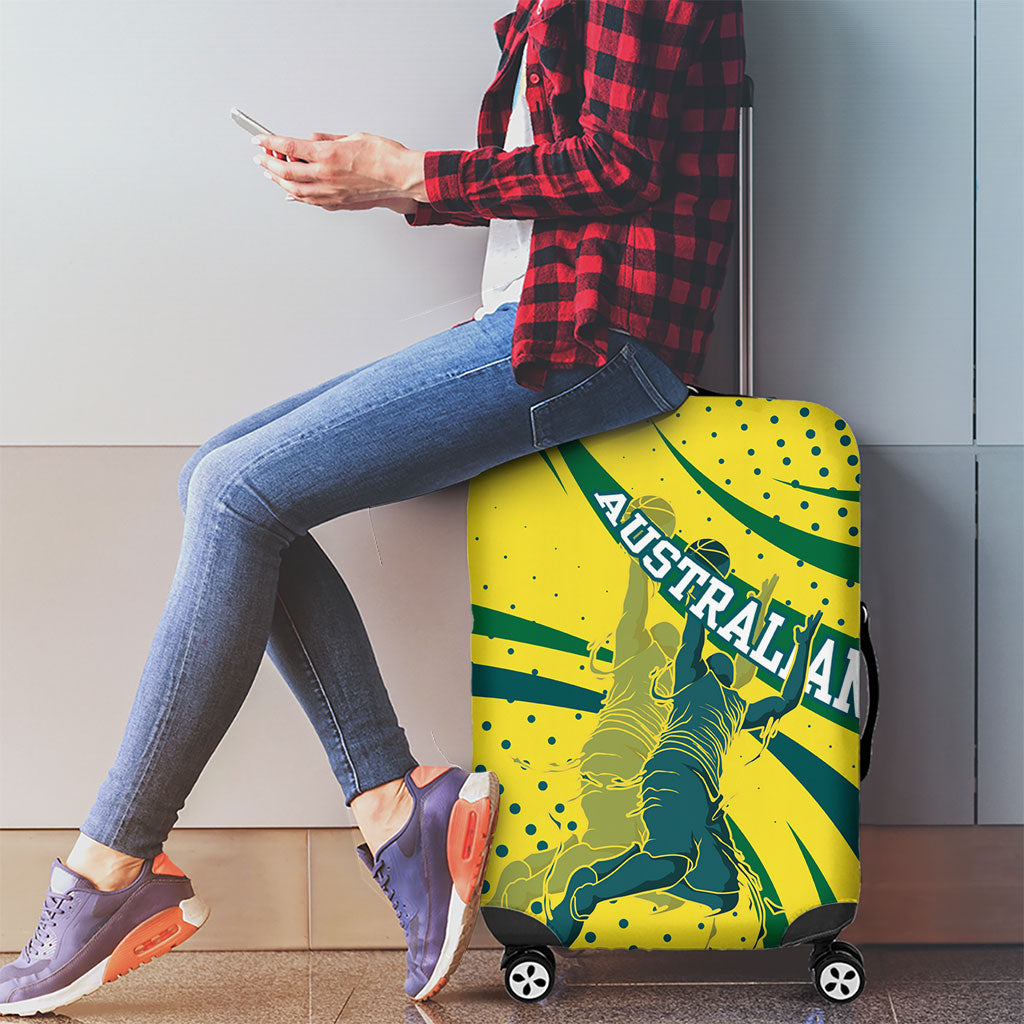 Australian Boomers Basketball Luggage Cover Abstract Wave Halftone Pattern With Dynamic Athlete Silhouette