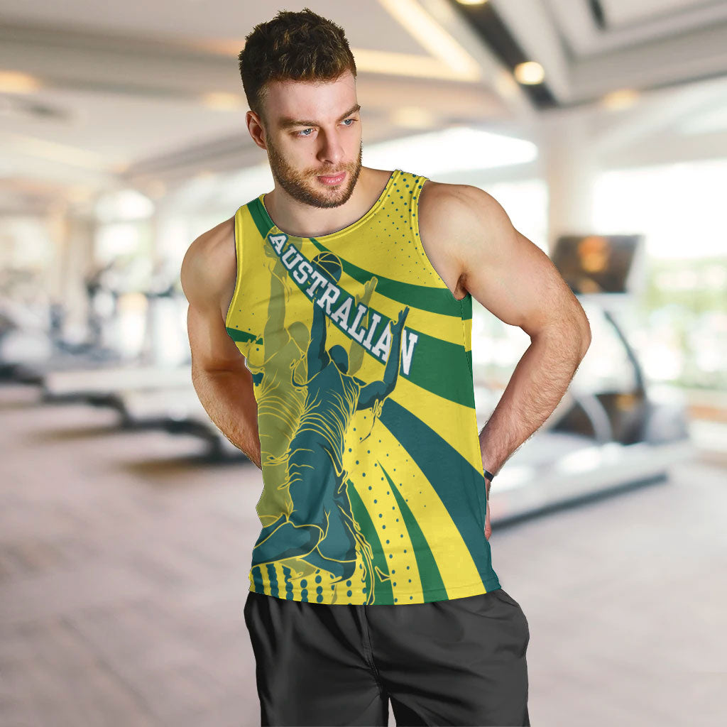 Australian Boomers Basketball Men Tank Top Abstract Wave Halftone Pattern With Dynamic Athlete Silhouette