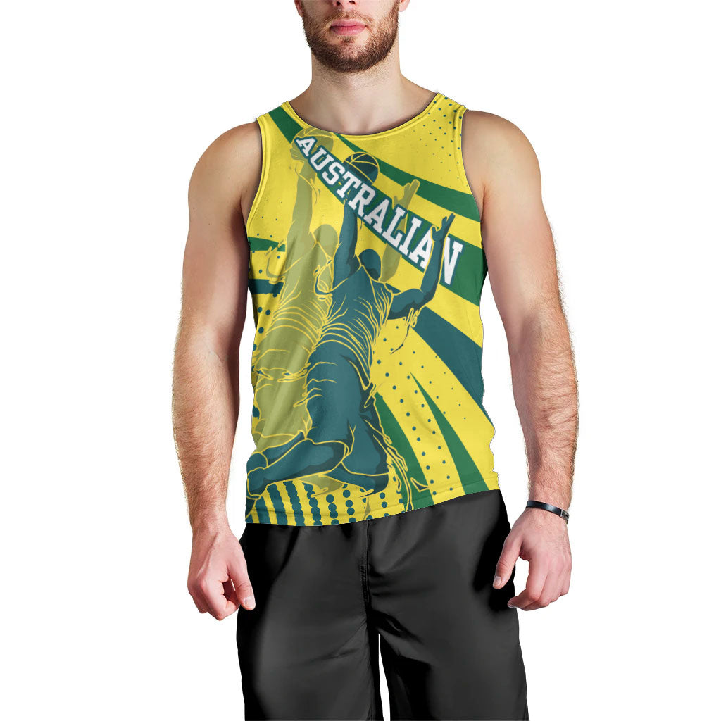 Australian Boomers Basketball Men Tank Top Abstract Wave Halftone Pattern With Dynamic Athlete Silhouette