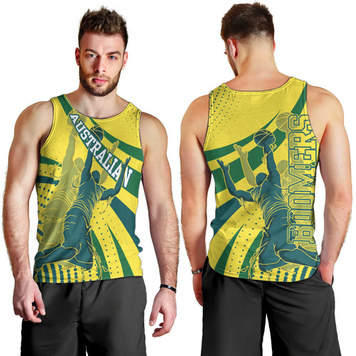 Australian Boomers Basketball Men Tank Top Abstract Wave Halftone Pattern With Dynamic Athlete Silhouette