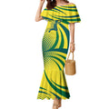 Australian Boomers Basketball Mermaid Dress Abstract Wave Halftone Pattern With Dynamic Athlete Silhouette