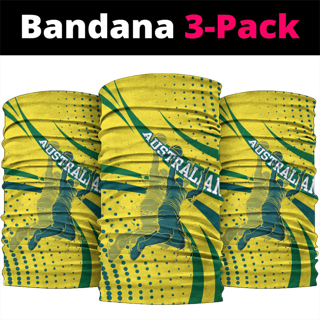 Australian Boomers Basketball Neck Gaiter Abstract Wave Halftone Pattern With Dynamic Athlete Silhouette
