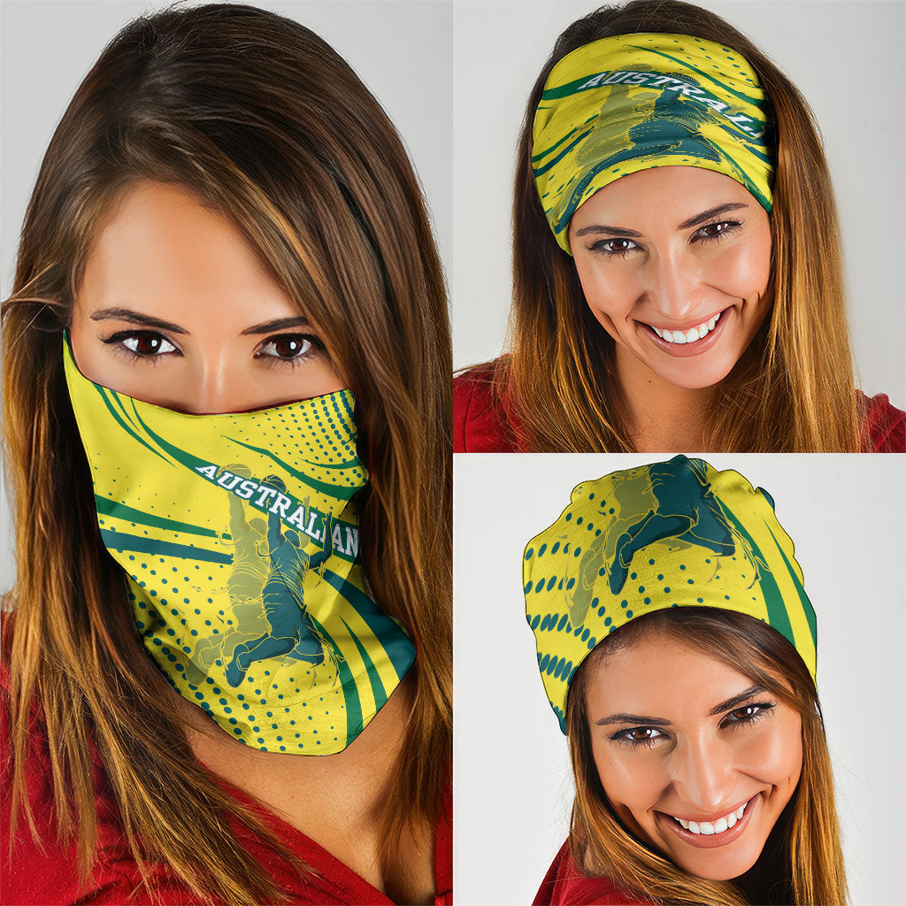 Australian Boomers Basketball Neck Gaiter Abstract Wave Halftone Pattern With Dynamic Athlete Silhouette