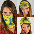 Australian Boomers Basketball Neck Gaiter Abstract Wave Halftone Pattern With Dynamic Athlete Silhouette