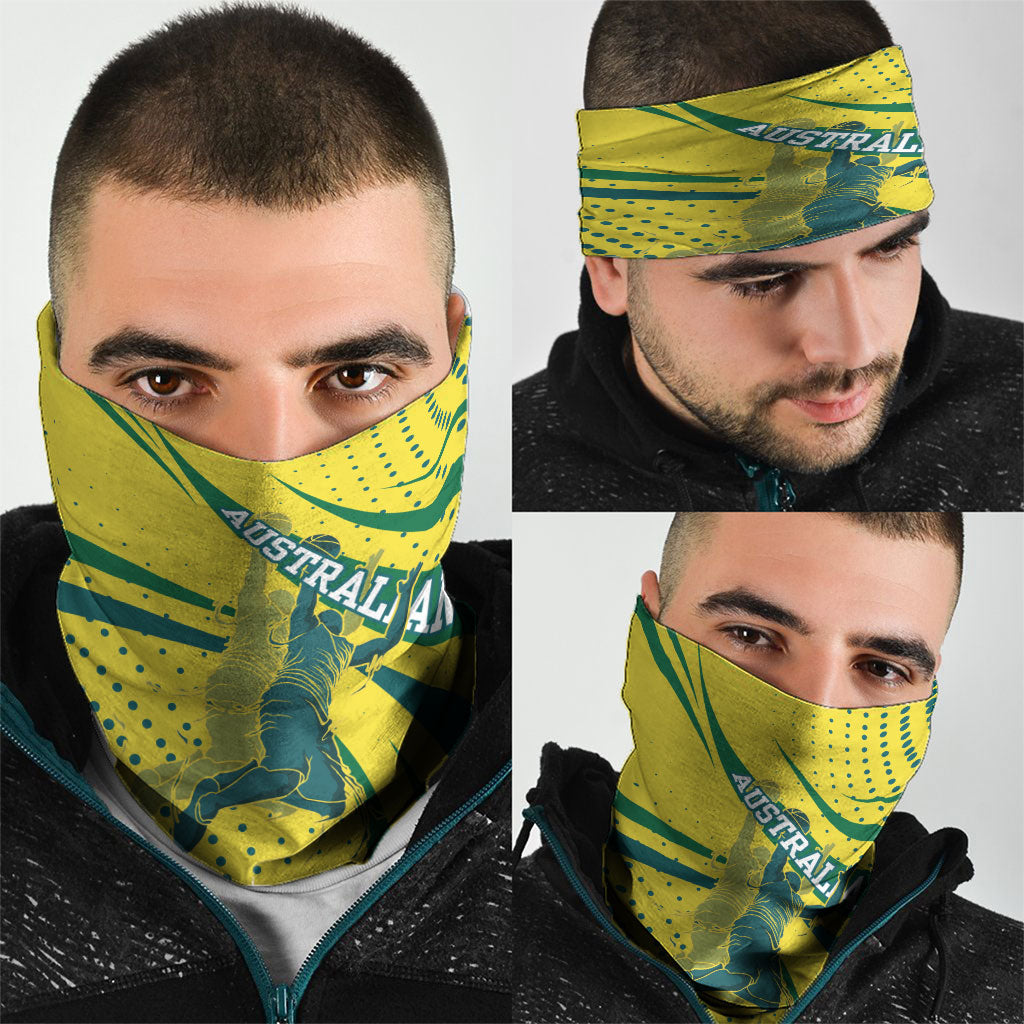 Australian Boomers Basketball Neck Gaiter Abstract Wave Halftone Pattern With Dynamic Athlete Silhouette