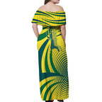 Australian Boomers Basketball Off Shoulder Maxi Dress Abstract Wave Halftone Pattern With Dynamic Athlete Silhouette