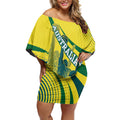 Australian Boomers Basketball Off Shoulder Short Dress Abstract Wave Halftone Pattern With Dynamic Athlete Silhouette