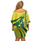 Australian Boomers Basketball Off Shoulder Short Dress Abstract Wave Halftone Pattern With Dynamic Athlete Silhouette