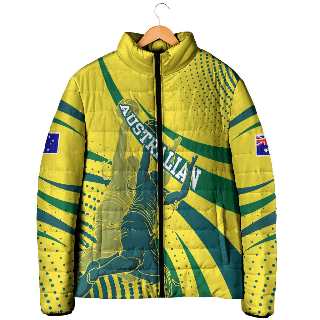 Australian Boomers Basketball Padded Jacket Abstract Wave Halftone Pattern With Dynamic Athlete Silhouette