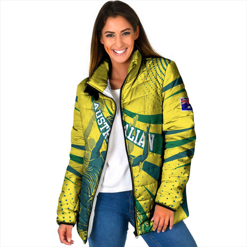 Australian Boomers Basketball Padded Jacket Abstract Wave Halftone Pattern With Dynamic Athlete Silhouette