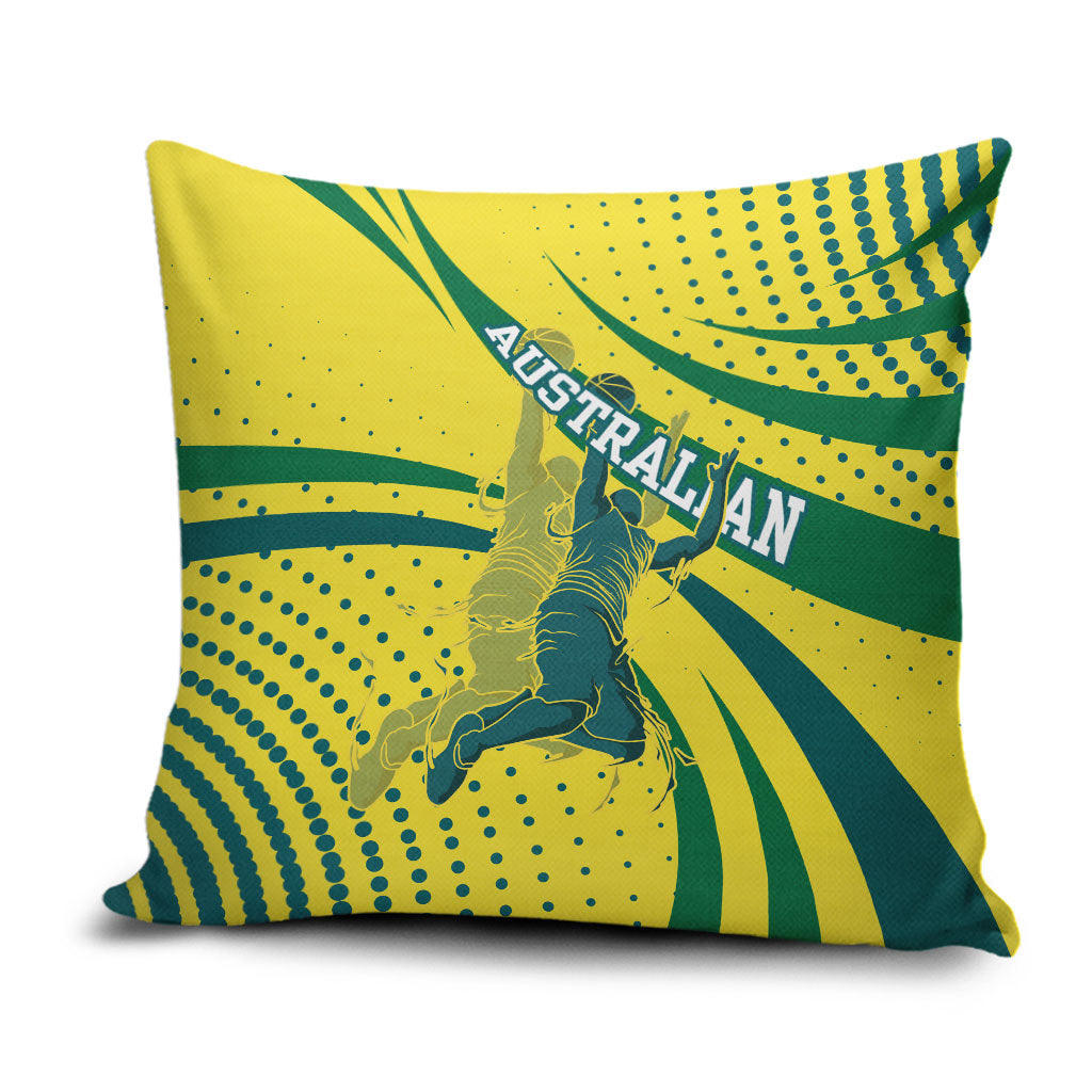 Australian Boomers Basketball Pillow Cover Abstract Wave Halftone Pattern With Dynamic Athlete Silhouette
