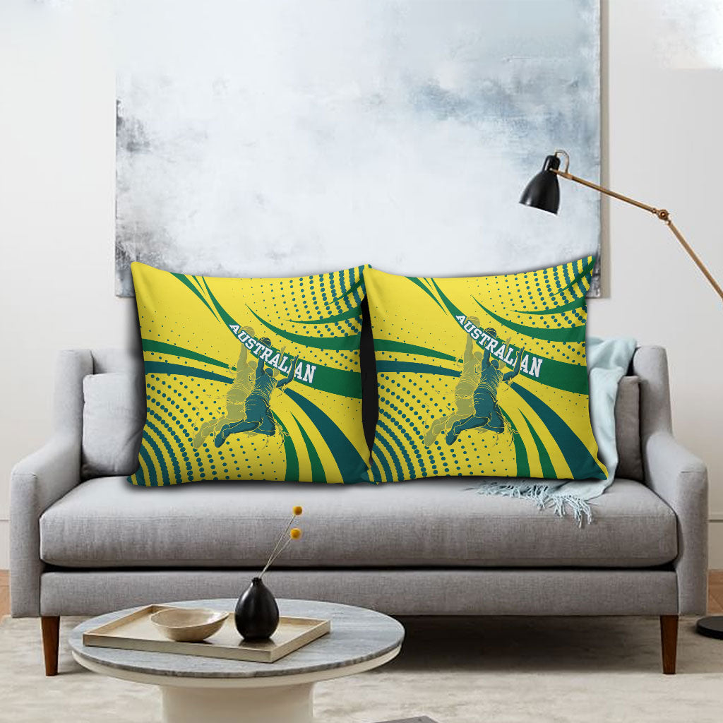 Australian Boomers Basketball Pillow Cover Abstract Wave Halftone Pattern With Dynamic Athlete Silhouette