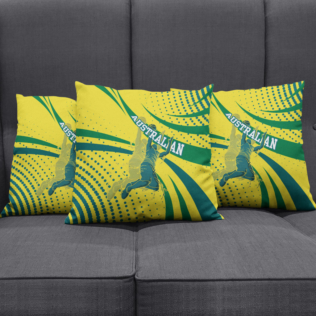 Australian Boomers Basketball Pillow Cover Abstract Wave Halftone Pattern With Dynamic Athlete Silhouette
