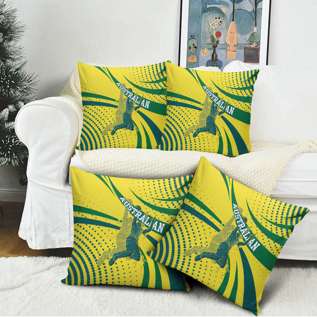 Australian Boomers Basketball Pillow Cover Abstract Wave Halftone Pattern With Dynamic Athlete Silhouette