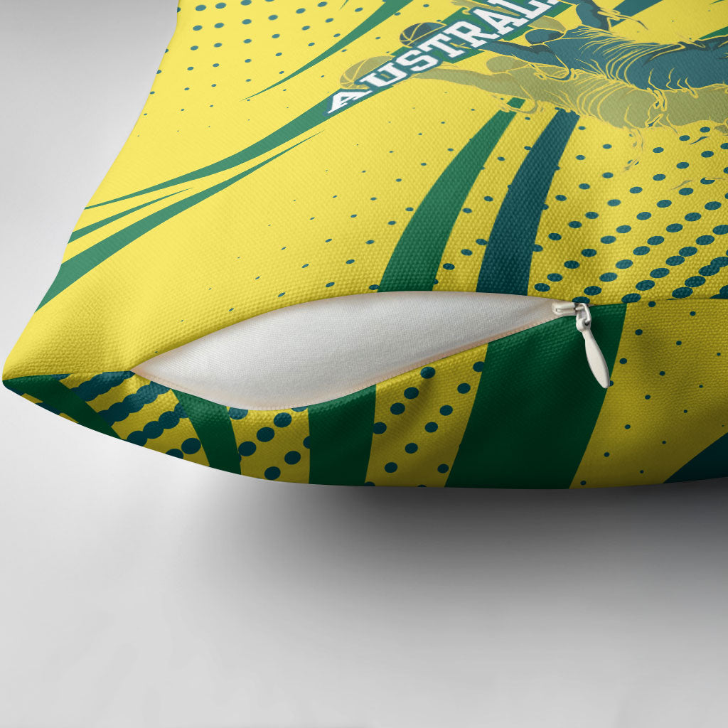 Australian Boomers Basketball Pillow Cover Abstract Wave Halftone Pattern With Dynamic Athlete Silhouette