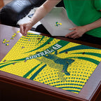 Australian Boomers Basketball Puzzle Abstract Wave Halftone Pattern With Dynamic Athlete Silhouette