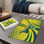 Australian Boomers Basketball Puzzle Abstract Wave Halftone Pattern With Dynamic Athlete Silhouette