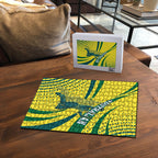 Australian Boomers Basketball Puzzle Abstract Wave Halftone Pattern With Dynamic Athlete Silhouette