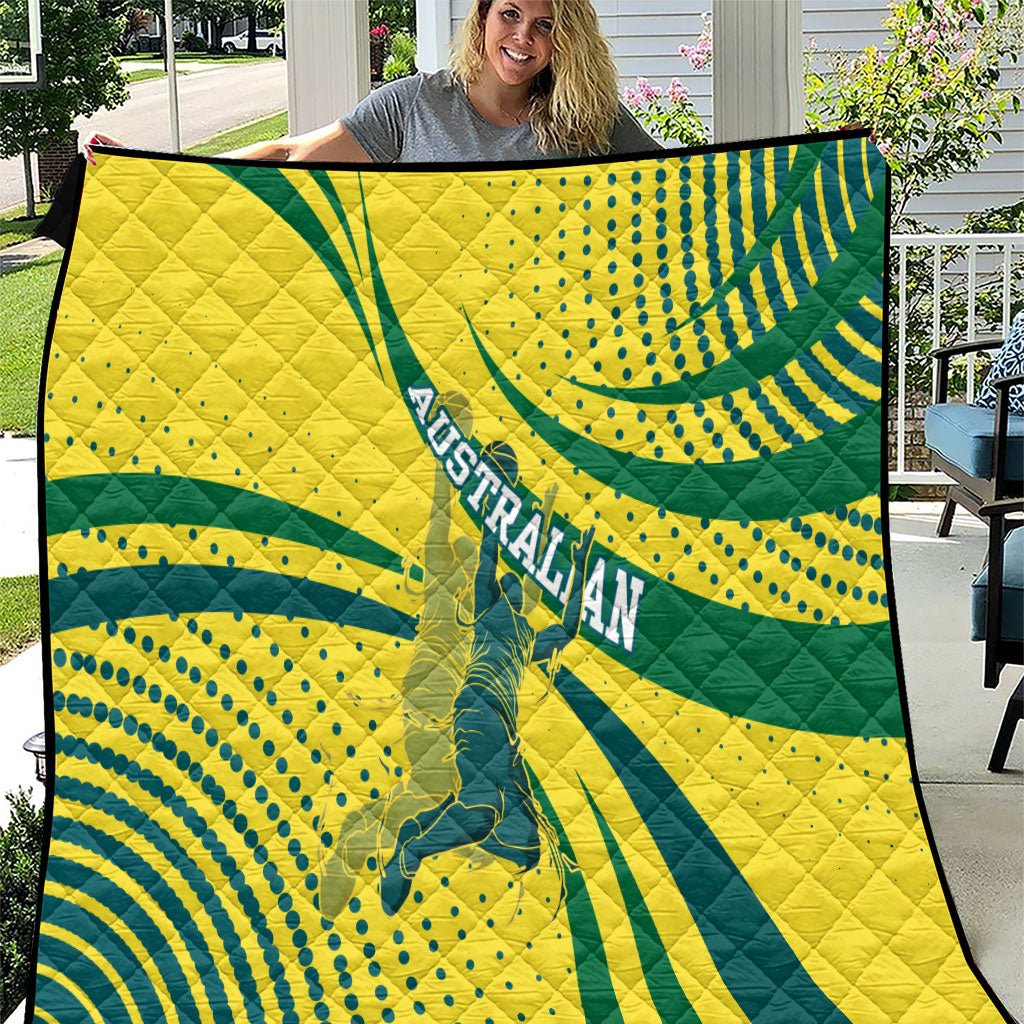 Australian Boomers Basketball Quilt Abstract Wave Halftone Pattern With Dynamic Athlete Silhouette