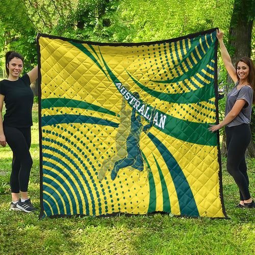 Australian Boomers Basketball Quilt Abstract Wave Halftone Pattern With Dynamic Athlete Silhouette
