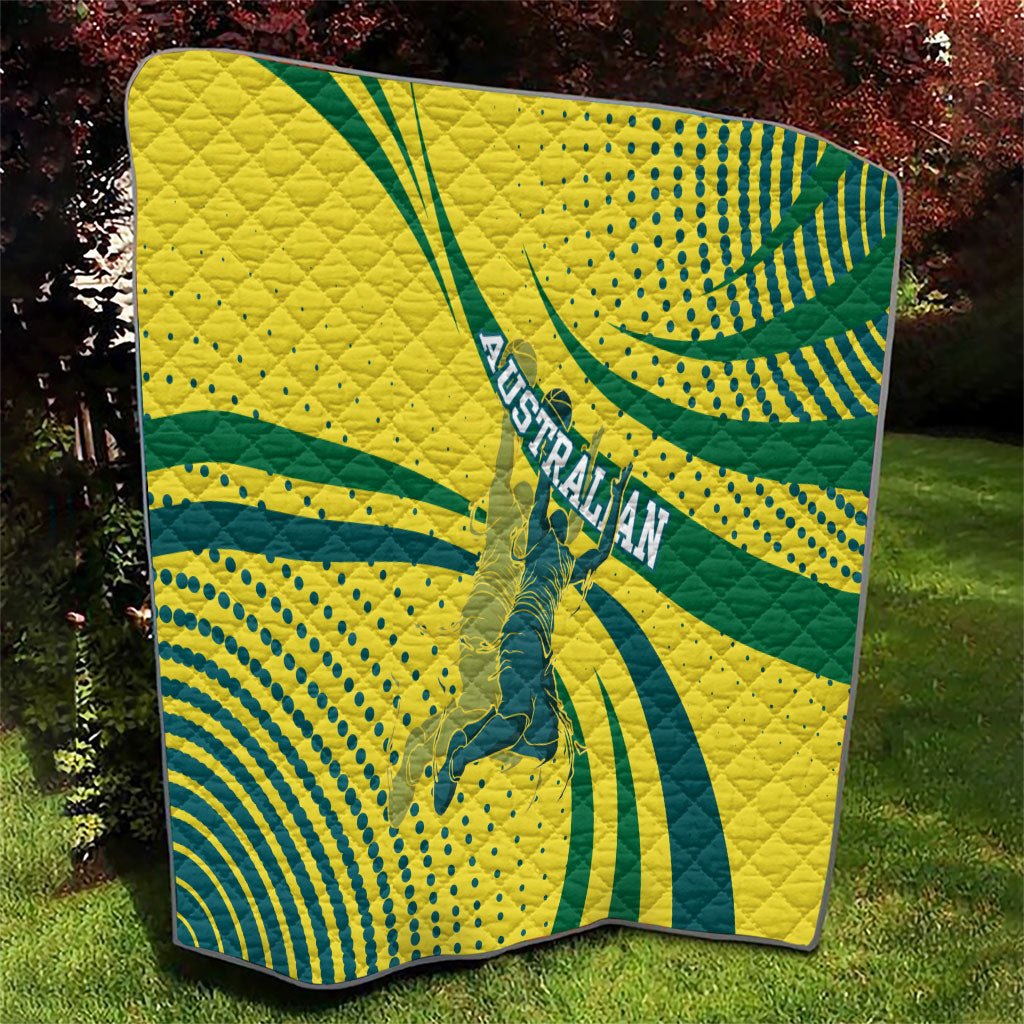 Australian Boomers Basketball Quilt Abstract Wave Halftone Pattern With Dynamic Athlete Silhouette