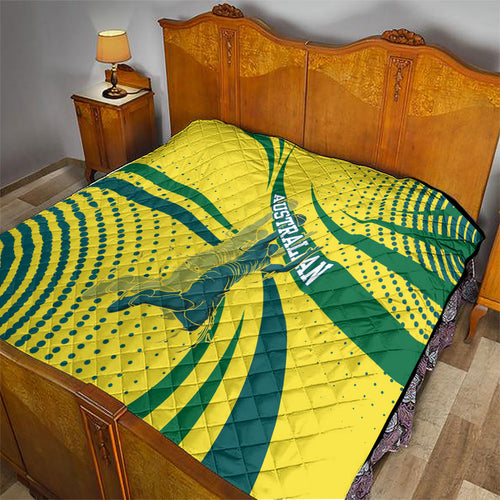 Australian Boomers Basketball Quilt Abstract Wave Halftone Pattern With Dynamic Athlete Silhouette