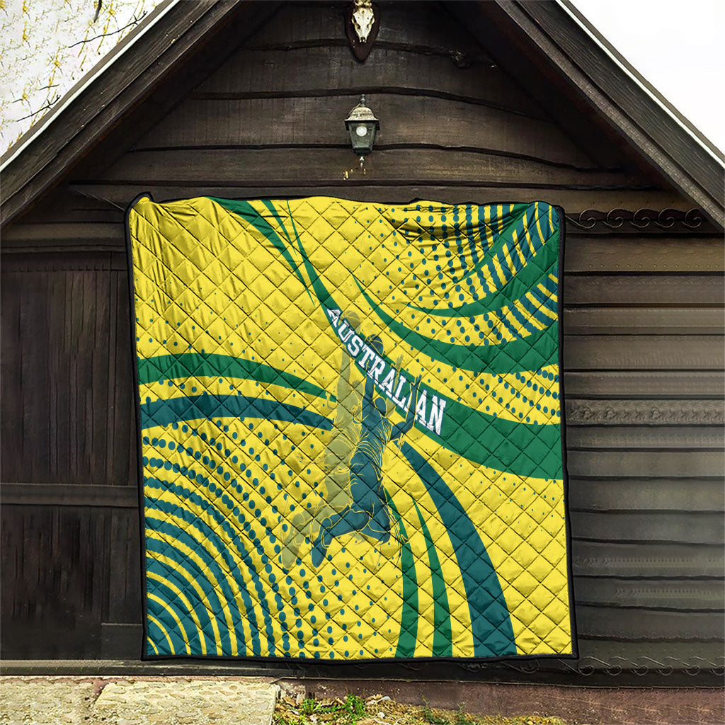 Australian Boomers Basketball Quilt Abstract Wave Halftone Pattern With Dynamic Athlete Silhouette
