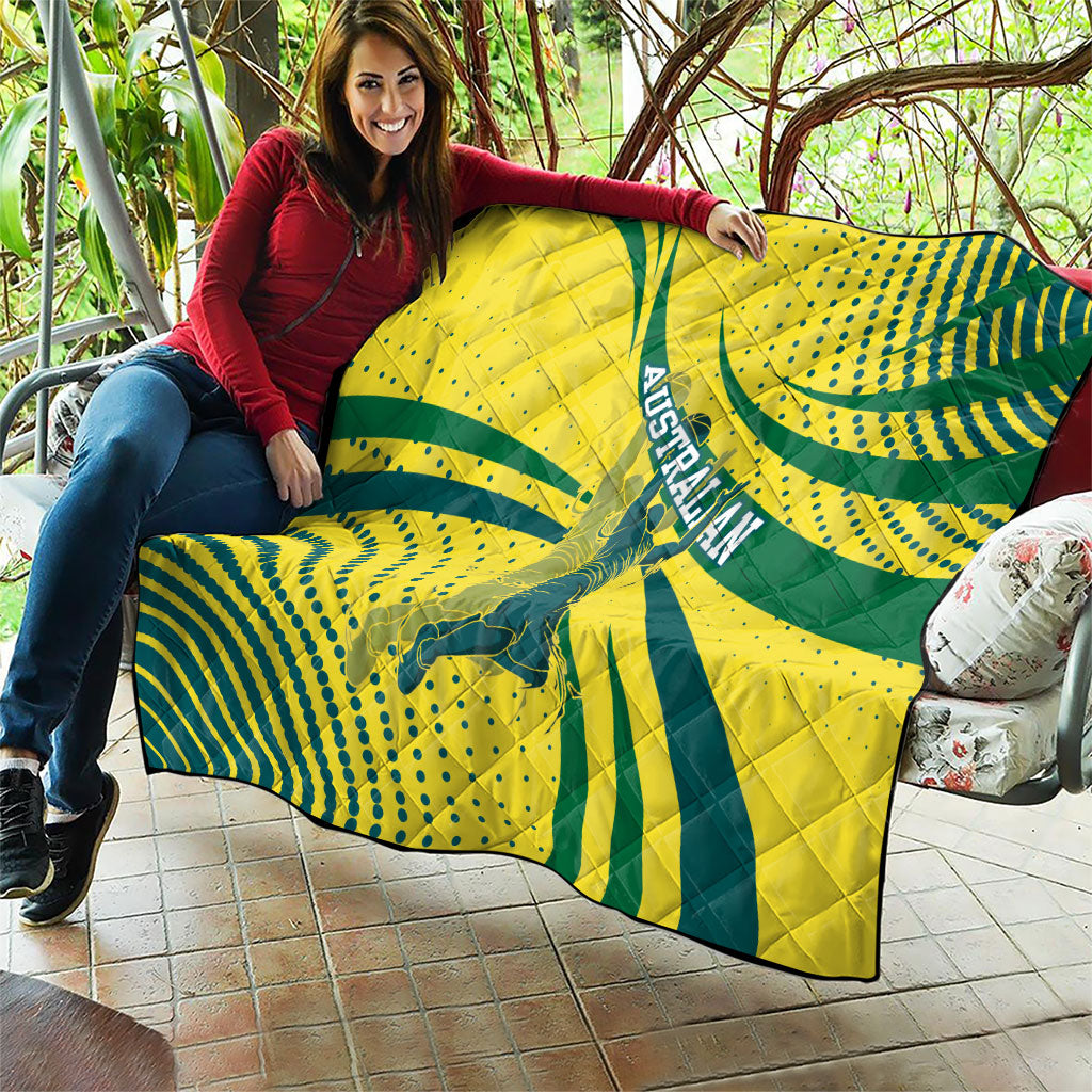 Australian Boomers Basketball Quilt Abstract Wave Halftone Pattern With Dynamic Athlete Silhouette