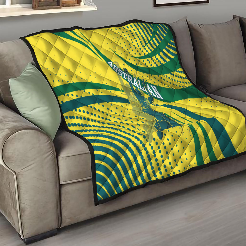 Australian Boomers Basketball Quilt Abstract Wave Halftone Pattern With Dynamic Athlete Silhouette