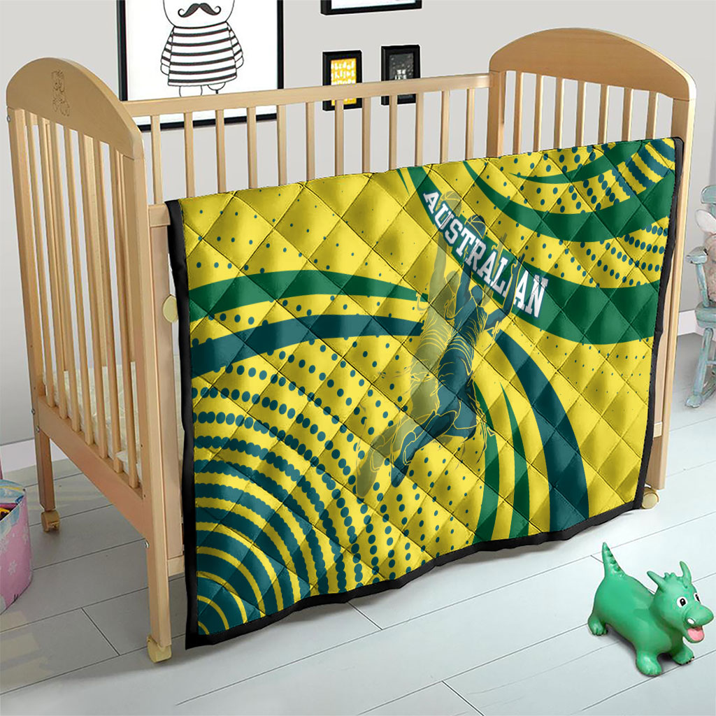 Australian Boomers Basketball Quilt Abstract Wave Halftone Pattern With Dynamic Athlete Silhouette