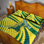 Australian Boomers Basketball Quilt Bed Set Abstract Wave Halftone Pattern With Dynamic Athlete Silhouette