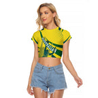 Australian Boomers Basketball Raglan Cropped T Shirt Abstract Wave Halftone Pattern With Dynamic Athlete Silhouette