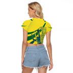 Australian Boomers Basketball Raglan Cropped T Shirt Abstract Wave Halftone Pattern With Dynamic Athlete Silhouette
