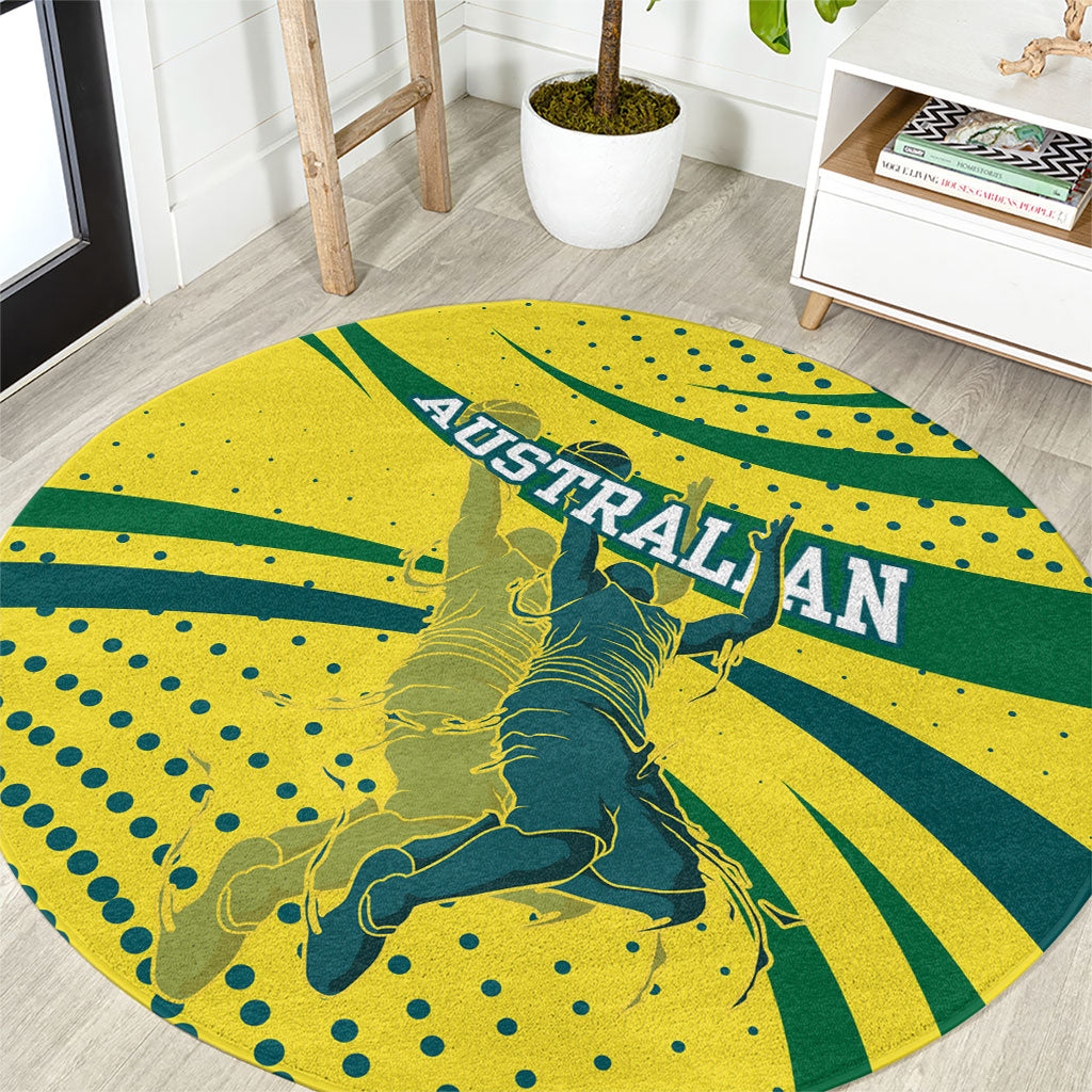 Australian Boomers Basketball Round Carpet Abstract Wave Halftone Pattern With Dynamic Athlete Silhouette