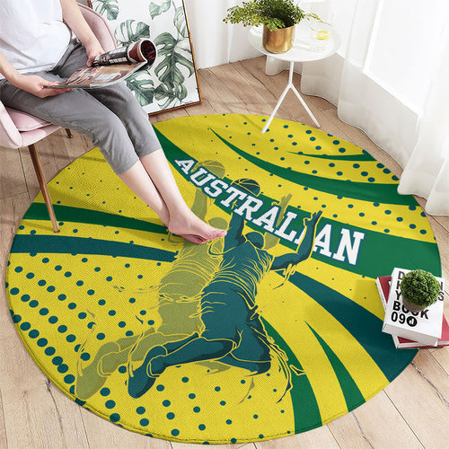 Australian Boomers Basketball Round Carpet Abstract Wave Halftone Pattern With Dynamic Athlete Silhouette