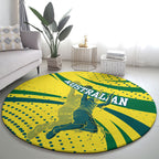 Australian Boomers Basketball Round Carpet Abstract Wave Halftone Pattern With Dynamic Athlete Silhouette