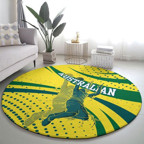 Australian Boomers Basketball Round Carpet Abstract Wave Halftone Pattern With Dynamic Athlete Silhouette