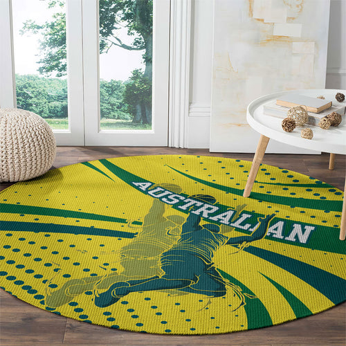 Australian Boomers Basketball Round Carpet Abstract Wave Halftone Pattern With Dynamic Athlete Silhouette