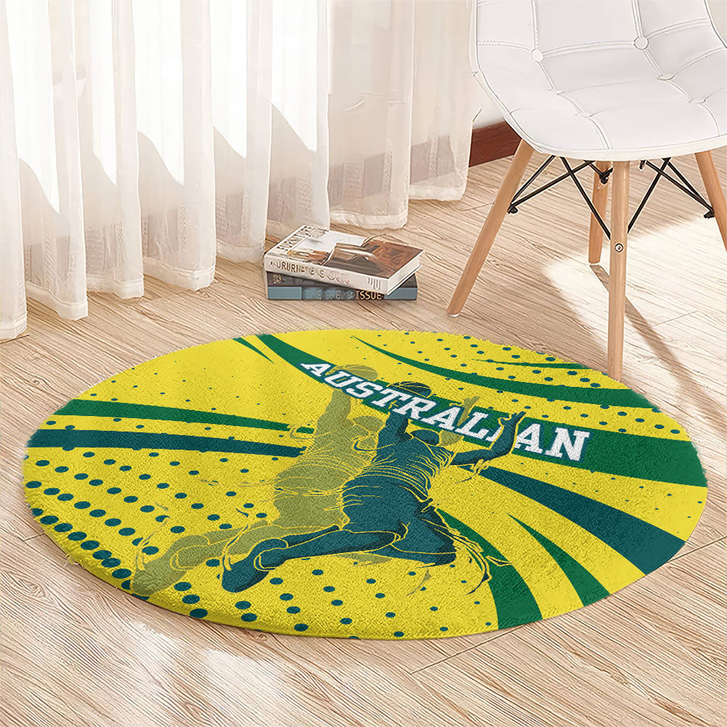 Australian Boomers Basketball Round Carpet Abstract Wave Halftone Pattern With Dynamic Athlete Silhouette