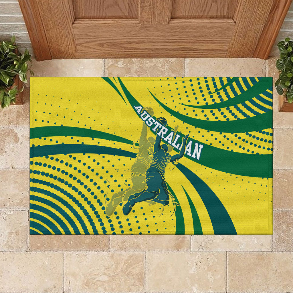 Australian Boomers Basketball Rubber Doormat Abstract Wave Halftone Pattern With Dynamic Athlete Silhouette