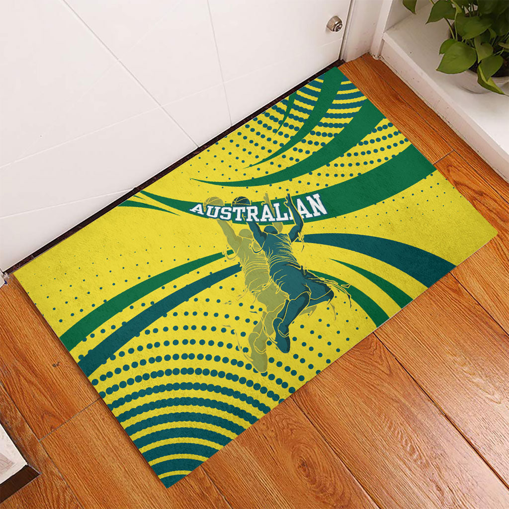 Australian Boomers Basketball Rubber Doormat Abstract Wave Halftone Pattern With Dynamic Athlete Silhouette