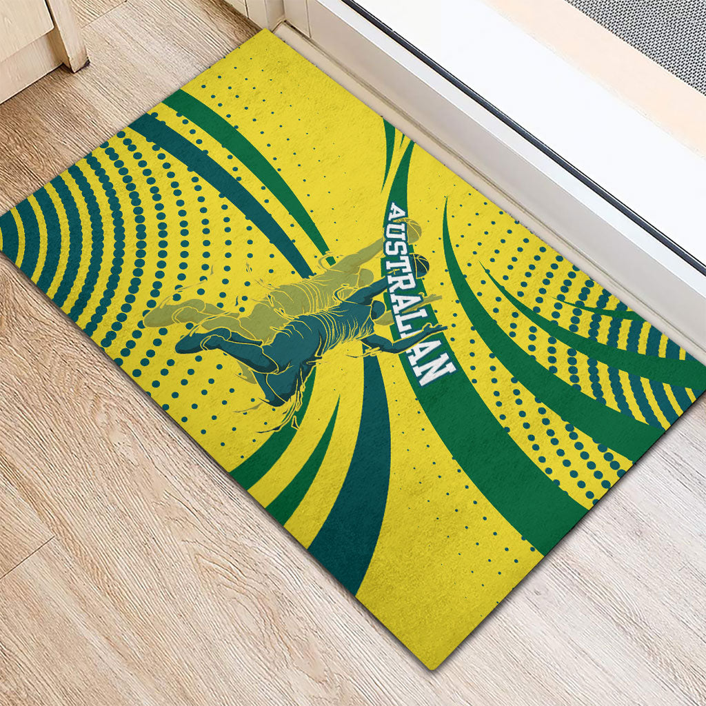 Australian Boomers Basketball Rubber Doormat Abstract Wave Halftone Pattern With Dynamic Athlete Silhouette